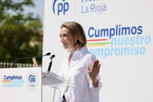LOGROÑO ,31/05/2025.- La secretaria del general del PP, Cuca Gamarra, interviene en un acto conmemorativo de los dos años de Gobierno del PP en La Rioja, bajo el lema 'Cumpliendo con nuestro compromiso', este sábado en Logroño. EFE/Raquel Manzanares