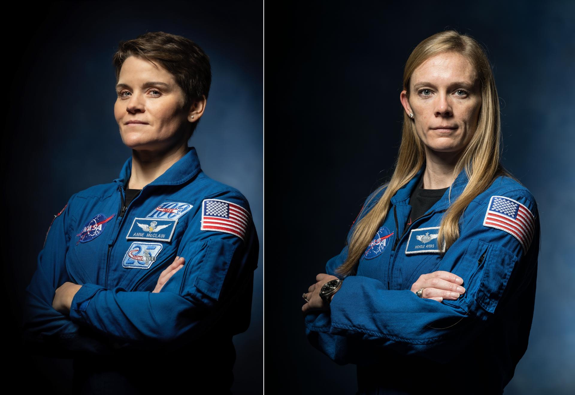 Fotografía cedida por la NASA donde aparecen las astronautas Anne McClain (i) y Nichole Ayers (d), quienes comenzaron este jueves una caminata espacial de más de seis horas para realizar mejoras de comunicaciones y abastecimiento eléctrico en la Estación Espacial Internacional (EEI). EFE/ NASA/