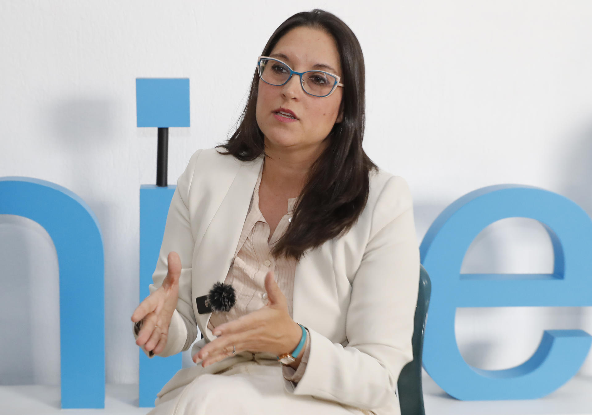 La jefa de Protección de la Infancia de Unicef en México, Rocío Aznar, habla durante una entrevista a EFE este martes, en Ciudad de México (México). EFE/ Mario Guzmán