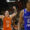 La jugadora del Valencia Alina Iagupova (i) celebra la victoria, al término del segundo partido de las semifinales de la Liga Endesa que Valencia Basket y Perfumerías Avenida han disputado este domingo en Valencia. EFE/Kai Försterling