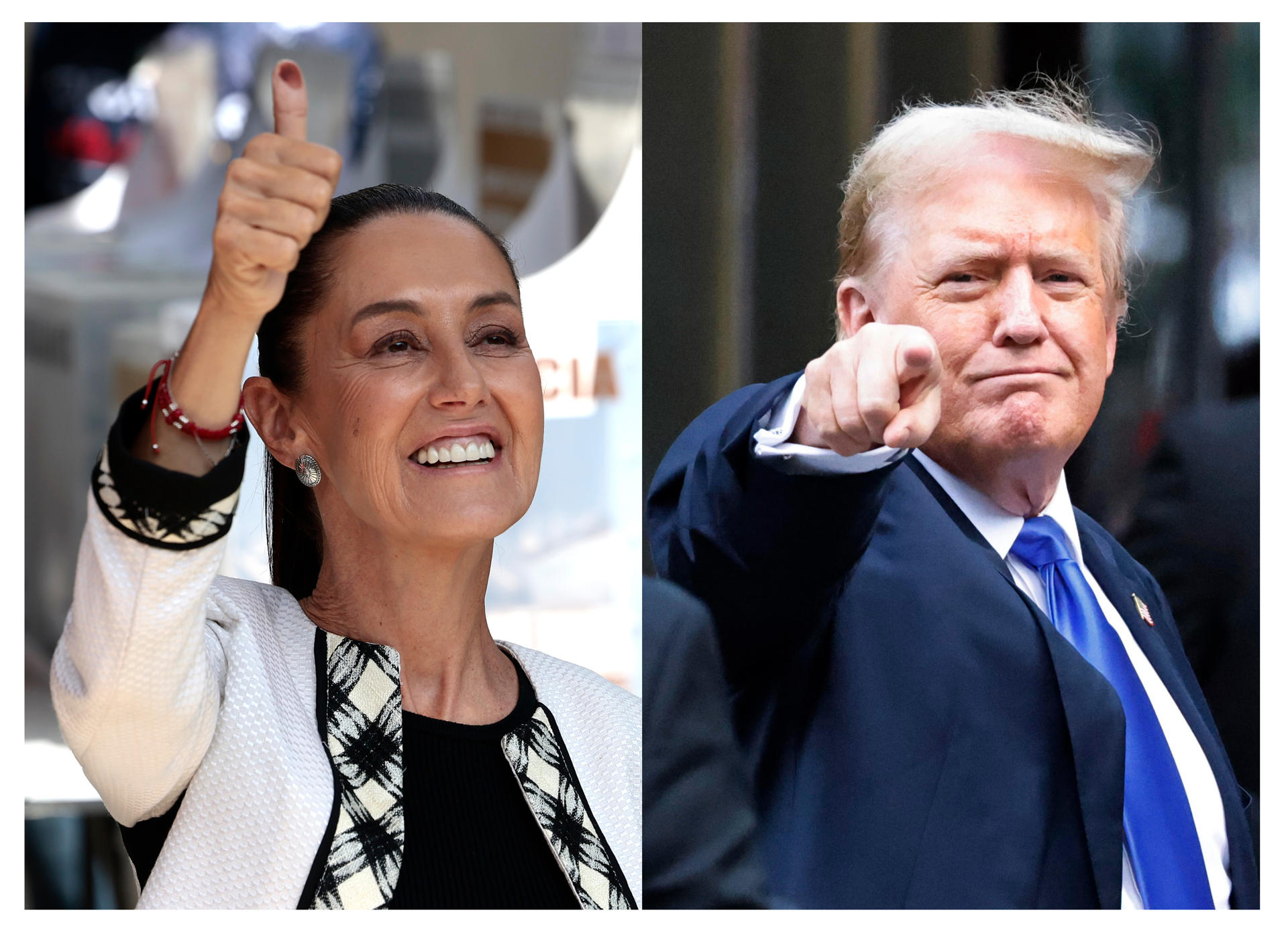 Combo de fotografías de archivo que muestra a la presidenta de México, Claudia Sheinbaum, y al presidente de EE.UU., Donald Trump. EFE/ José Méndez/Peter Foley