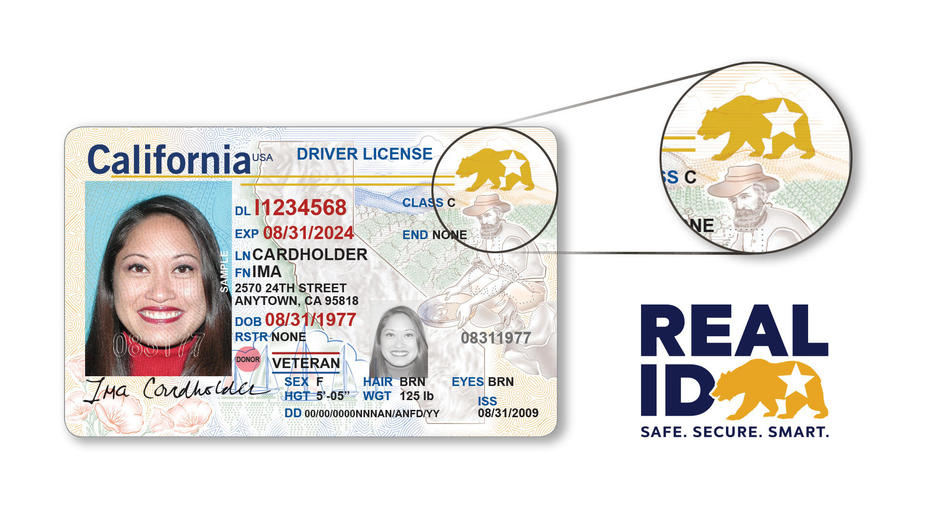 Fotografía divulgada por la Administración de Seguridad del Transporte (TSA) donde se muestra la forma y la característica estrella en el lateral derecha de un Real ID de California. EFE/ Administración de Seguridad del Transporte