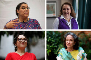 Combo de fotografías de archivo donde aparecen las ministras de la Suprema Corte de Justicia de la Nación, Lenia Batres (arriba-i) y Yasmín Esquivel (arriba-d), y las abogadas Cynthia Ortiz (abajo-i) y Sara Irene Herrería (abajo-d), en Ciudad de México (México). EFE/ Isaac Esquivel / Sáshenka Gutiérrez
