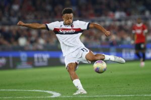 El jugador del Bolonia Dan Ndoye durante la final de la Copa Italia que han jugado AC Milan y Bologna FC en Rom, ItalIa. EFE/EPA/FEDERICO PROIETTI