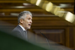 El ministro del Interior, Fernando Grande Marlaska, durante su comparecencia en el pleno del Congreso que se celebra este miércoles. EFE/ Mariscal