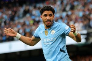 El delantero egipcio Omar Marmoush, del Manchester City, celebra el 1-0 durante el partido de la Premier League que han jugado Manchester City y AFC Bournemouth, en Manchester, Reino Unido. EFE/EPA/ASH ALLEN .