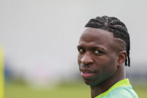 Imagen del jugador del Real Madrid y de la selección brasileña de fútbol Vinicius. EFE/ Sebastiao Moreira