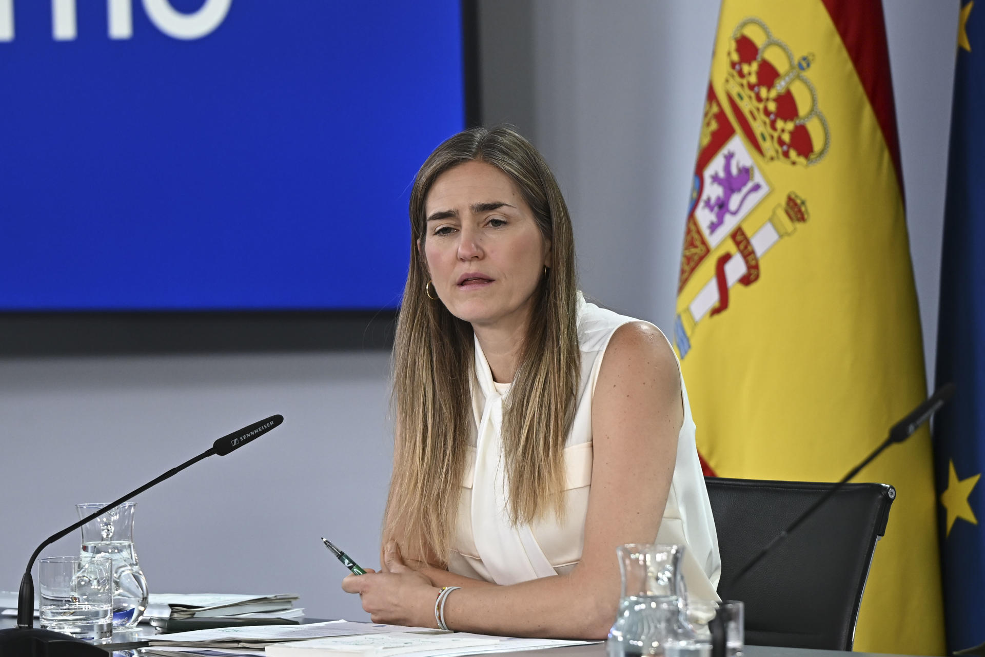 La vicepresidenta tercera y ministra para la Transición Ecológica, Ana Aagesen, durante la rueda de prensa posterior a la reunión del Consejo de Ministros, este martes, en el complejo del Palacio de la Moncloa. EFE/ Fernando Villar