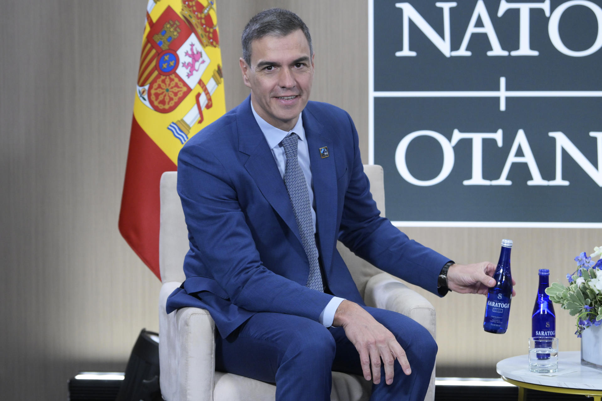 Imagen de archivo del presidente del Gobierno, Pedro Sánchez, en un encuentro bilateral en el marco de las reuniones del Tratado Atlántico Norte el año pasado. EFE/ Lenin Nolly