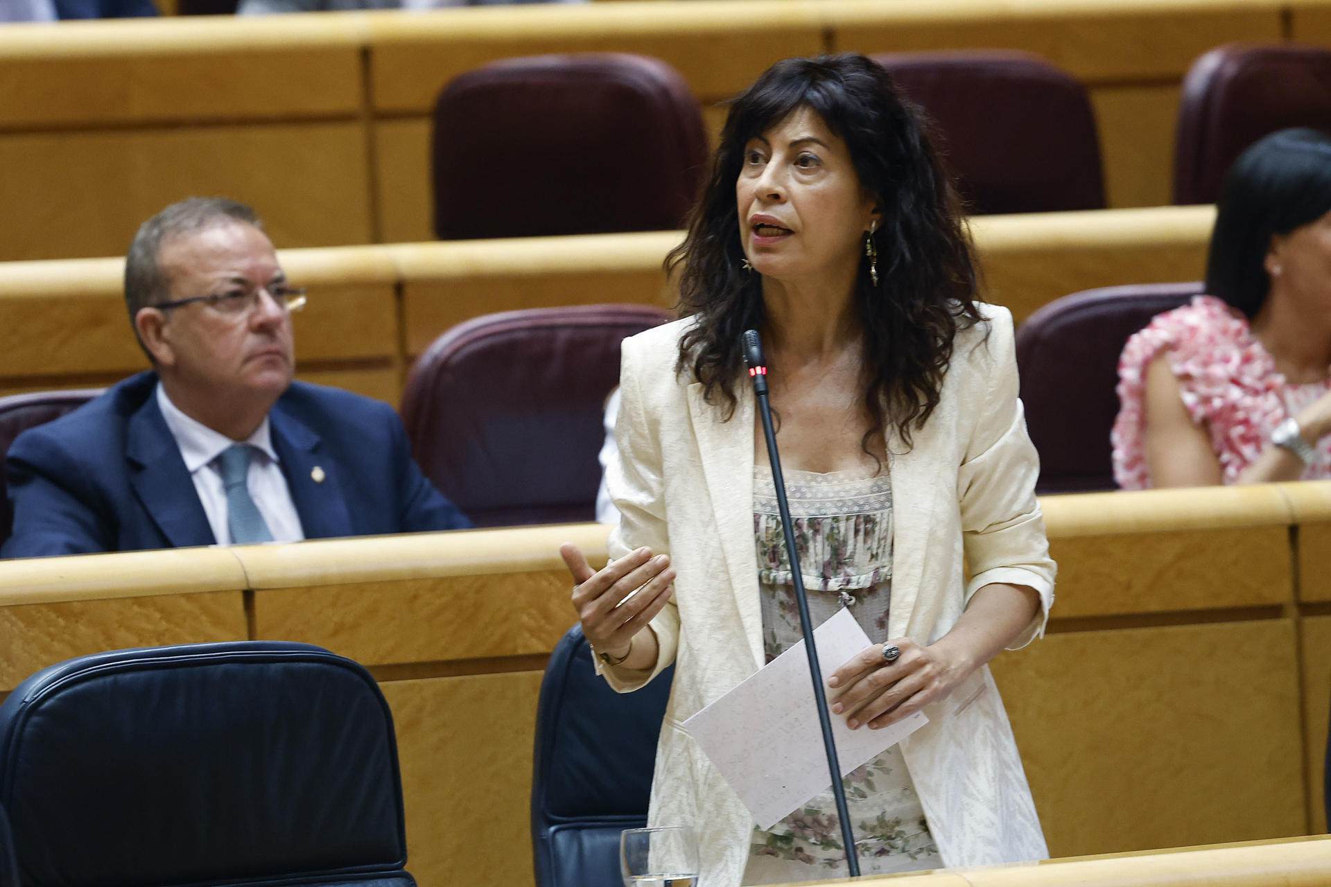 La ministra de Igualdad, Ana Redondo, interviene durante la sesión del Pleno del Senado celebrada este martes, en Madrid. EFE/J.P. Gandul