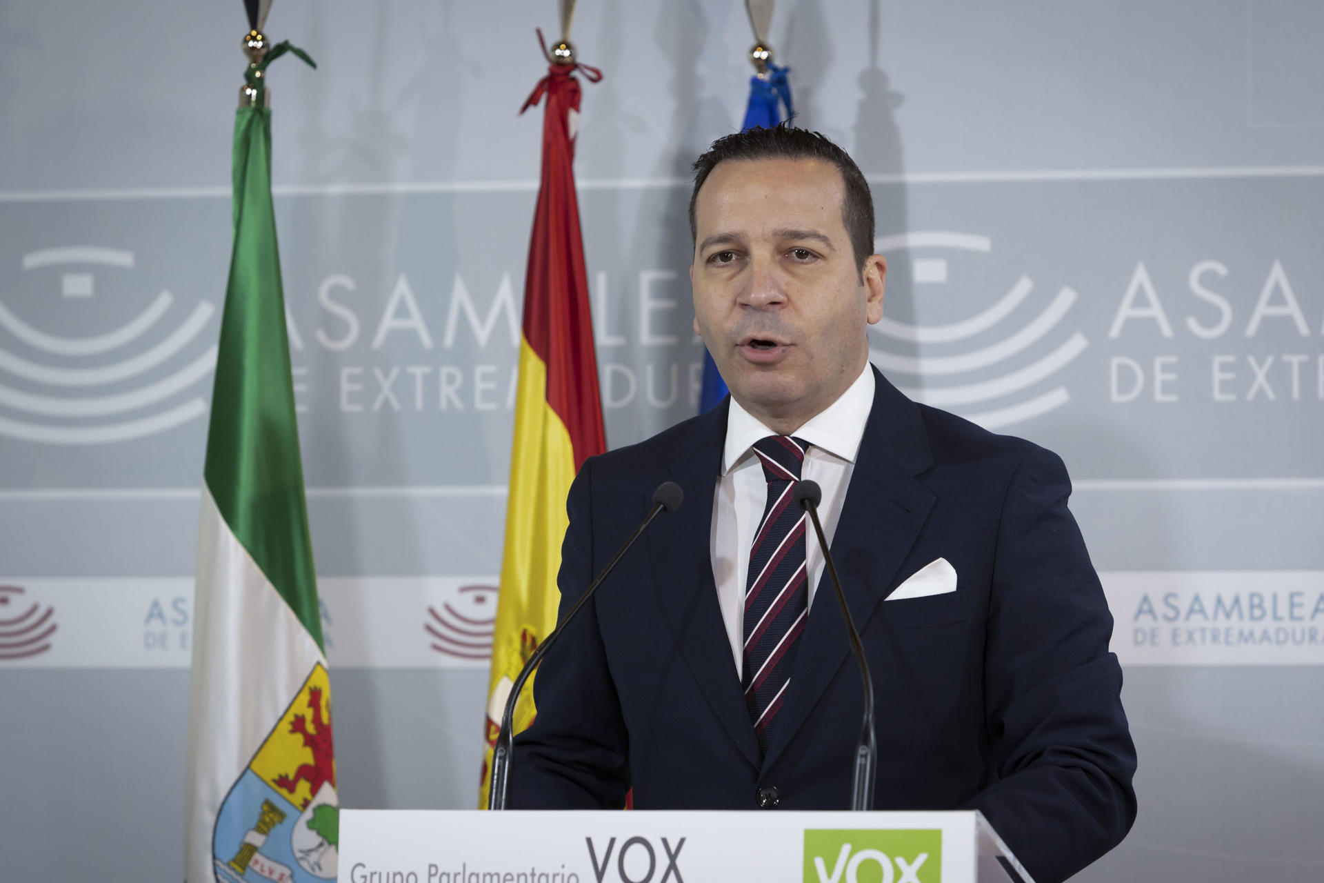 El portavoz del Grupo parlamentario Vox en Asamblea de Extremadura , Óscar Fernández. EFE/ Jero Morales