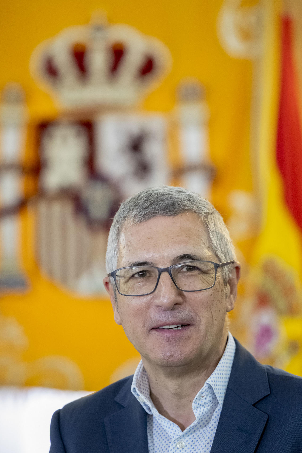 El secretario de Estado de Medio Ambiente, Hugo Morán, durante la inauguración este miércoles en Almagro (Ciudad Real) del primer radar meteorológico de última generación de Aemet, que, instalado en la Base Militar Coronel Sánchez Bilbao, permite determinar con detalle el tipo de precipitaciones en una zona geográfica determinada. EFE/Jesús Monroy