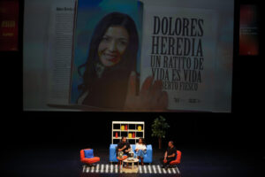 La actriz mexicana Dolores Heredia habla este domingo, en el marco del 40 Festival Internacional de Cine en Guadalajara (FICG) en Jalisco (México). EFE/ Francisco Guasco