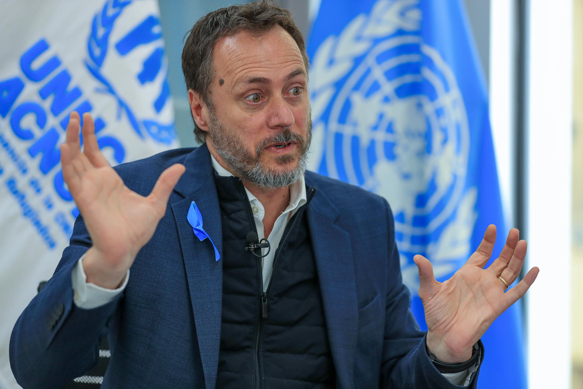 El representante de Acnur en Ecuador, Federico Agusti, habla en una entrevista con EFE en Quito). EFE/José Jácome