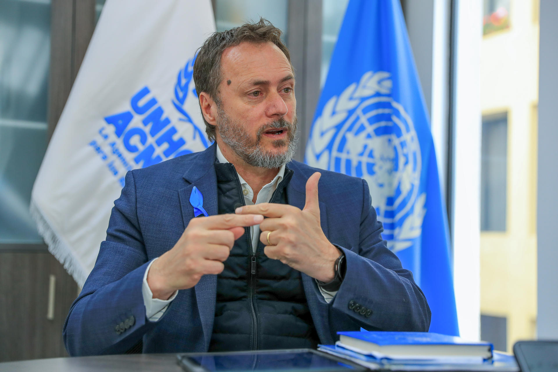 El representante de Acnur en Ecuador, Federico Agusti, habla en una entrevista con EFE en Quito). EFE/José Jácome