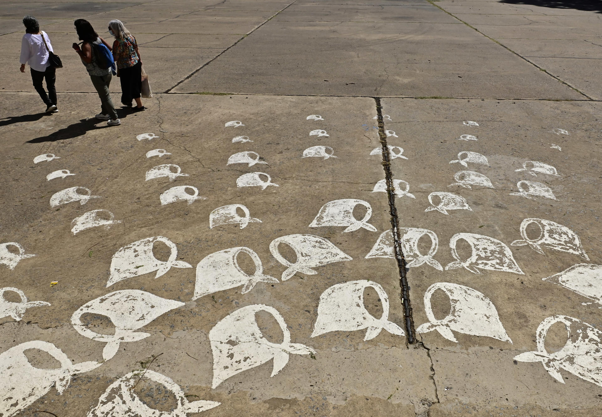 Imagen de archivo de una pintada en el suelo que representa el simbólico pañuelo de las Abuelas de Plaza de Mayo en Buenos Aires (Argentina). EFE/ Matias Martin Campaya
