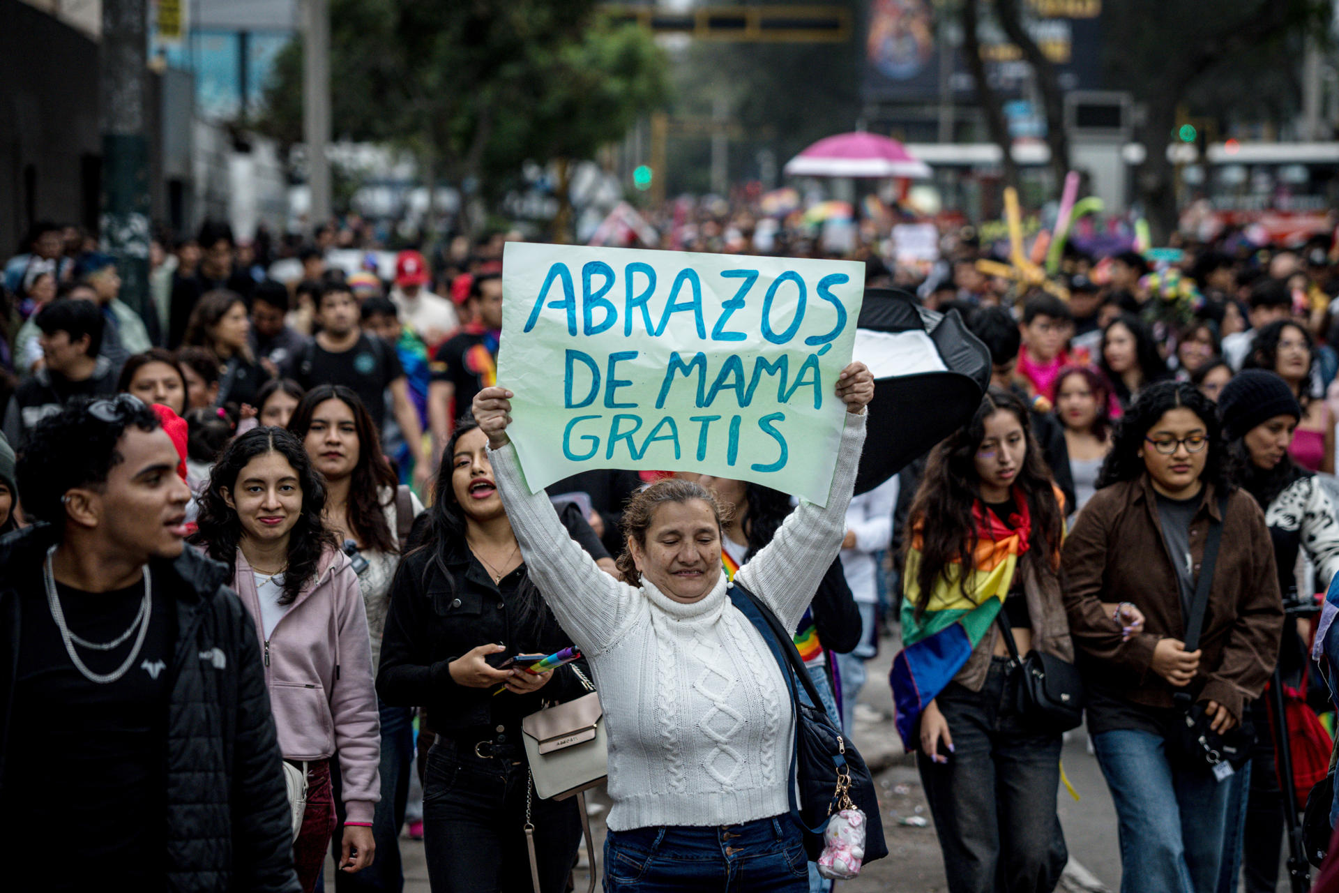 Una persona participa en la marcha por el Día Internacional del Orgullo LGTBI este sábado, en Lima (Perú). EFE/ John Reyes Mejia
