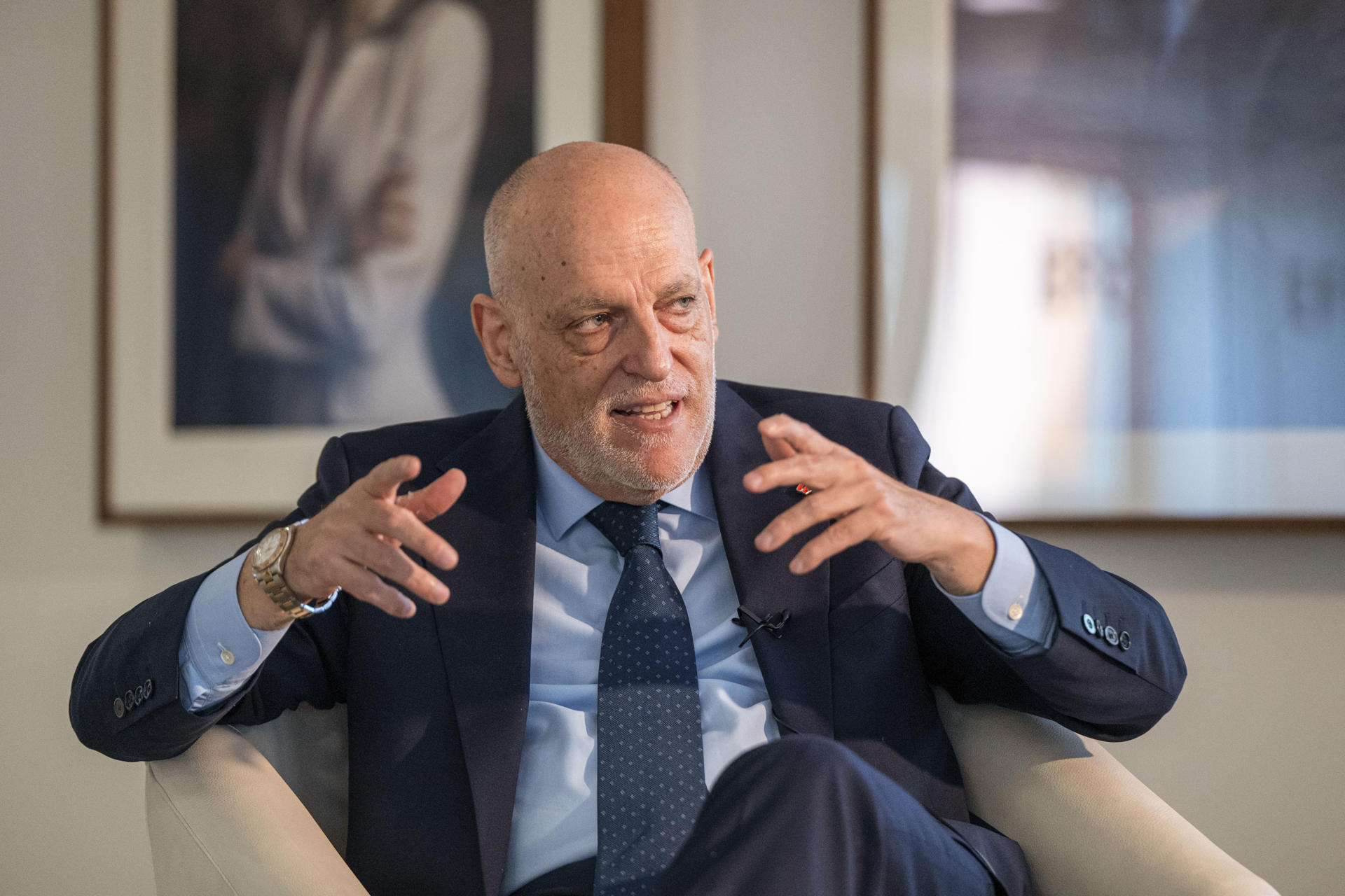 Javier Tebas, presidente de LaLiga, durante la entrevista con EFE. EFE/ Fernando Villar