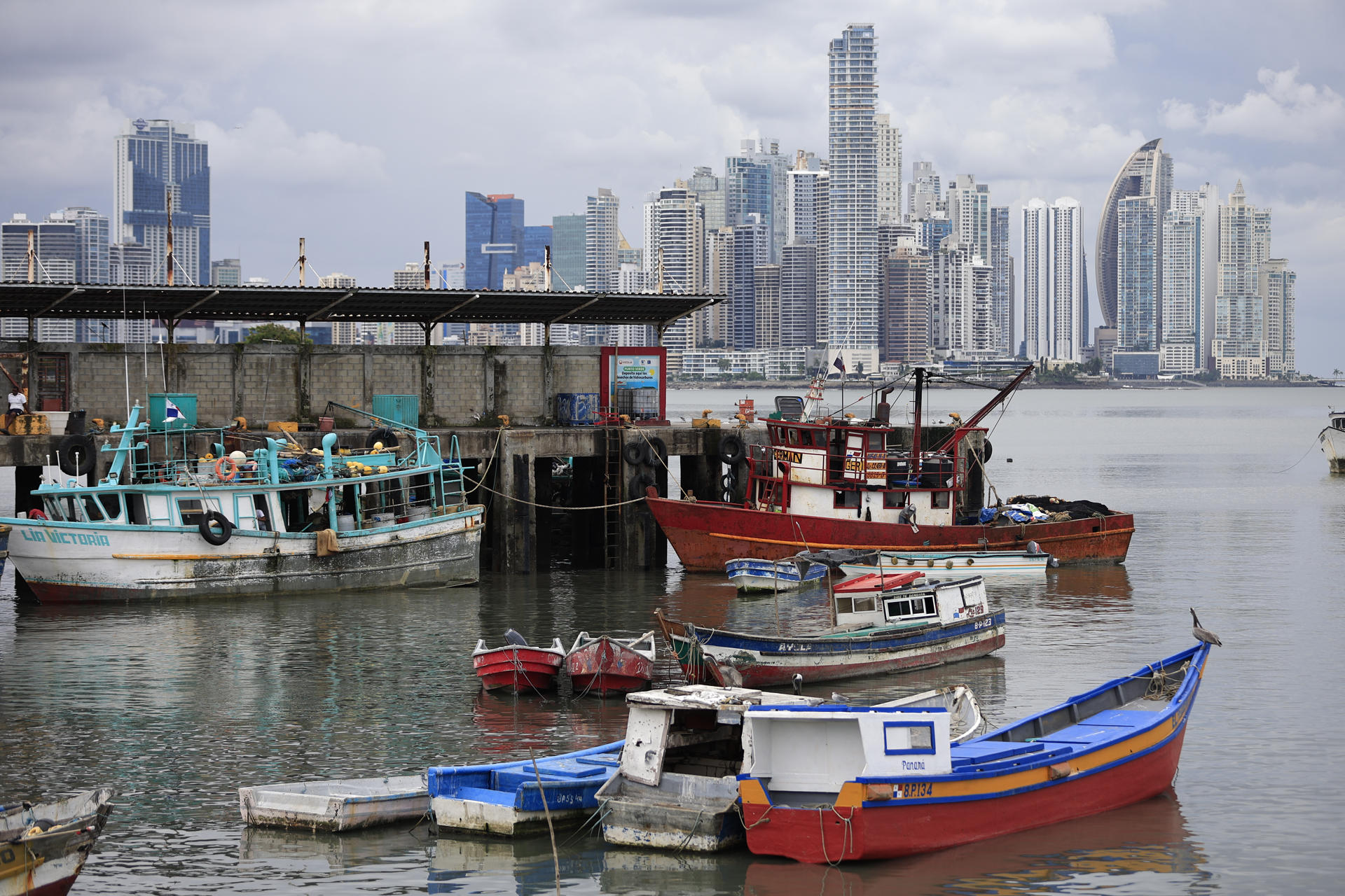 Pescadores trabajan este jueves, en el muelle pesquero multipropósito en ciudad de Panamá (Panamá). EFE/ Bienvenido Velasco