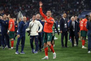 Cristiano Ronaldo tras ganar la final de la UEFA Nations League que han jugado Portugal y España en Múnich, Alemania EFE/EPA/MIGUEL A. LOPES