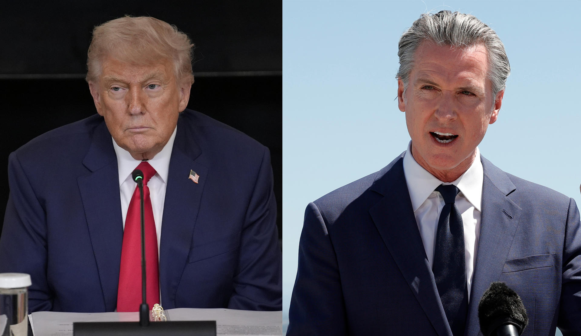 Combo de fotografías de archivo del presidente de Estados Unidos, Donald Trump (i) y el gobernador de California Gavin Newsom. EFE/ARCHIVO
