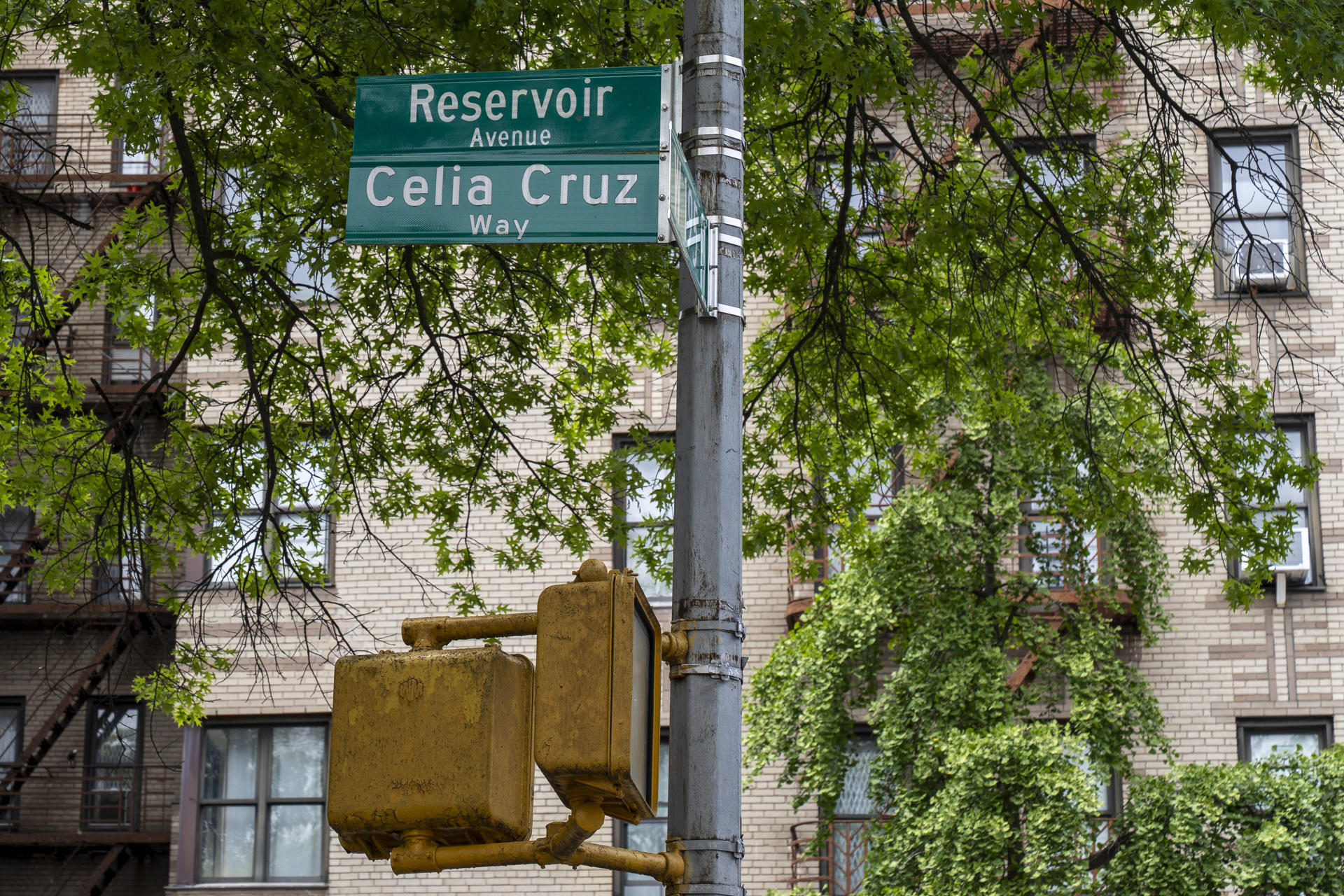 Fotografía del 27 de mayo de un aviso en una calle del Bronx que lleva el nombre de Celia Cruz Way, en Nueva York (EE.UU.). EFE/ Angel Colmenares