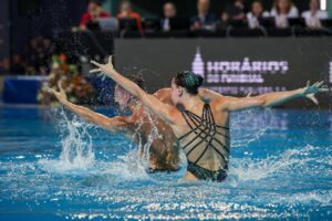 Foto de archivo del 4 de junio de 2025 de Dennis González e Iris Tió, durante los Campeonatos Europeos de Natación Artística en Funchal (Portugal). EFE/EPA/HOMEM DE GOUVEIA