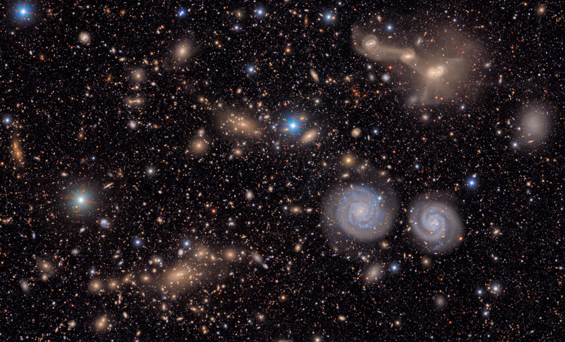 Fotografía cedida por el Observatorio Vera C. Rubin que muestra una imagen captada en su telescopio, de una pequeña sección del Cúmulo de Virgo. EFE/ Observatorio Vera C. Rubin