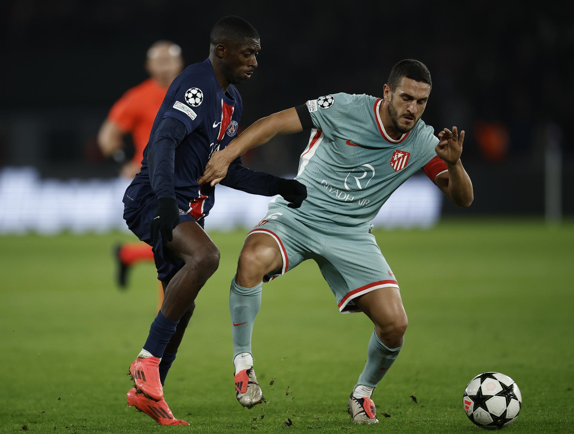 Koke y Dembele, en el PSG-Atlético del pasado 6 de noviembre. EFE/EPA/YOAN VALAT