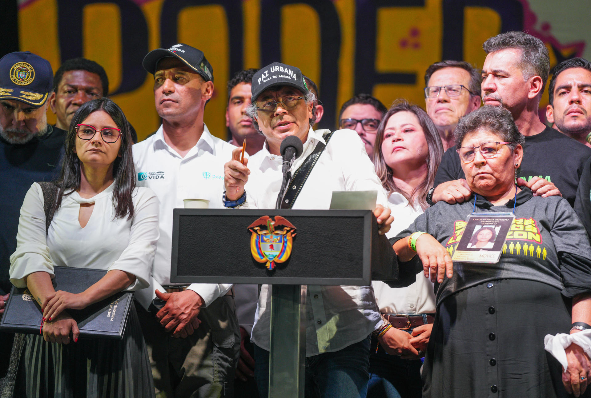 Fotografía cedida este sábado por la Presidencia de Colombia de su mandatario Gustavo Petro, hablando durante un acto publico en Medellín (Colombia). EFE/ Presidencia de Colombia