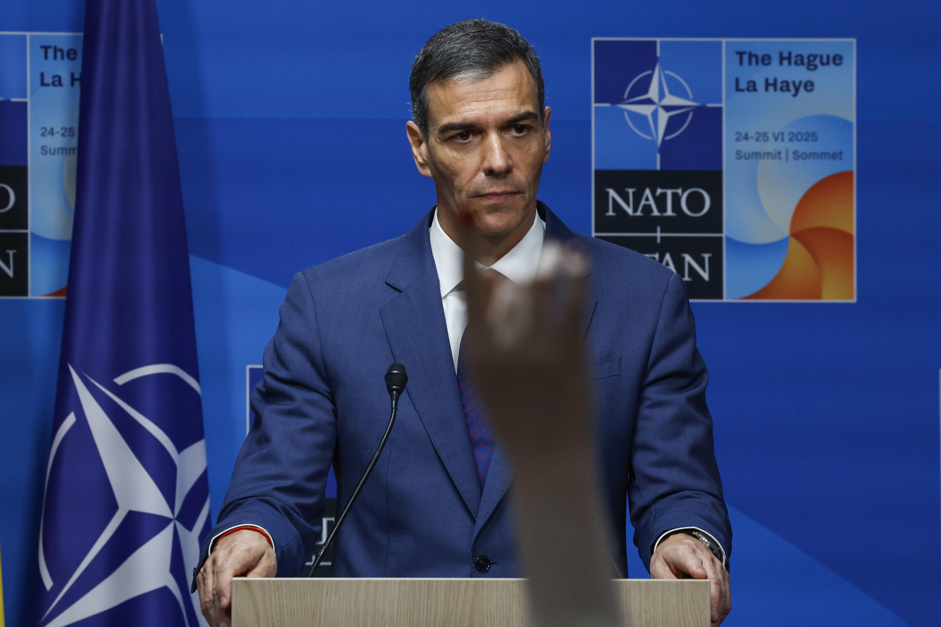 Pedro Sánchez en la rueda de prensa tras la cumbre de la OTAN. EFE/J.J. Guillen