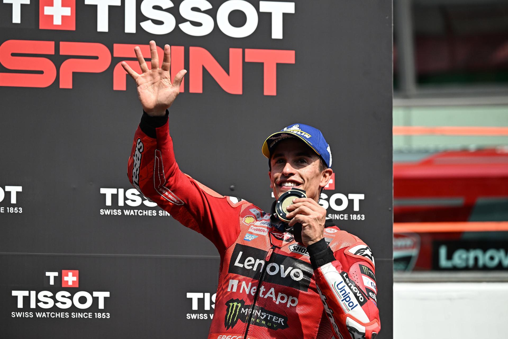 El piloto español de MotoGP Marc Márquez, del Ducati Lenovo Team, tras la sesión de clasificación del Gran Premio de Italia de Motociclismo en el circuito de Mugello en Scarperia, Italia. EEFE/EPA/CLAUDIO GIOVANNINI
