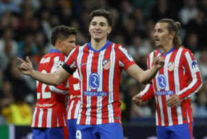 Julián Álvarez, en una foto de archivo tras marcar un gol en esta temporada. EFE/Juanjo Martín