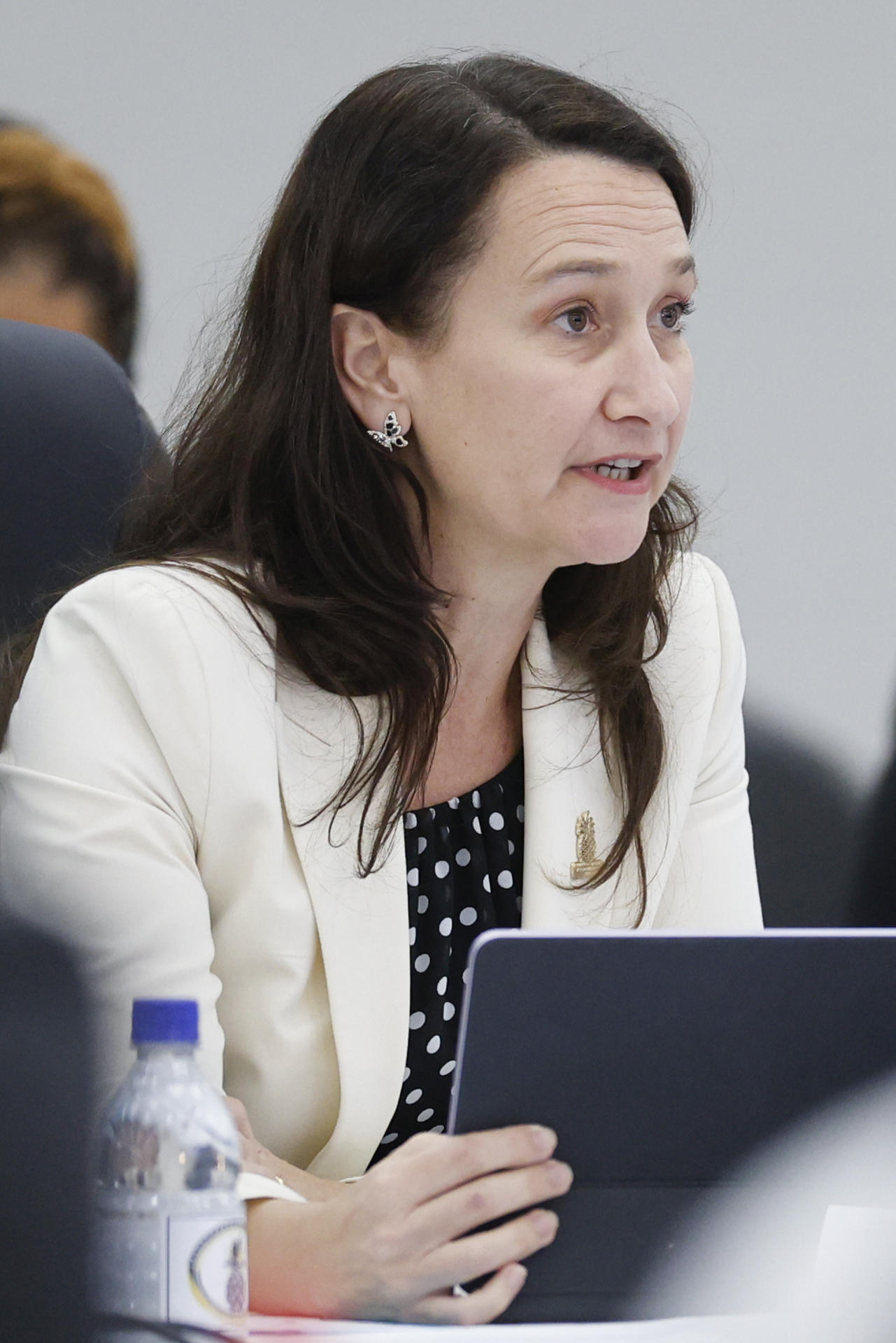 La subsecretaria del Ministerio de Relaciones Exteriores de Uruguay, Valeria Csukasi, habla durante la 55ª Asamblea General de la OEA este 25 de junio de 2025, en Saint John’s (Antigua y Barbuda). EFE/ Bienvenido Velasco