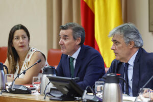 El presidente de la Comisión Nacional del Mercado de Valores (CNMV), Carlos San Basilio (c), presenta ante la Comisión de Economía las prioridades estratégicas de su mandato y da cuenta del informe anual de 2024, este miércoles en el Congreso de los Diputados en Madrid. EFE/J.P. Gandul