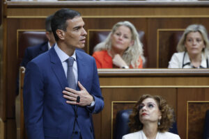 El presidente del Gobierno, Pedro Sánchez interviene en una sesión de control al Ejecutivo en el Congreso. EFE/Mariscal