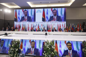 El vicepresidente primero del senado español, Javier Maroto, durante su intervención en la inauguración de la novena cumbre de Presidentes de la Asamblea Parlamentaria de la Unión por el Mediterráneo, este jueves en Málaga. EFE/Jorge Zapata