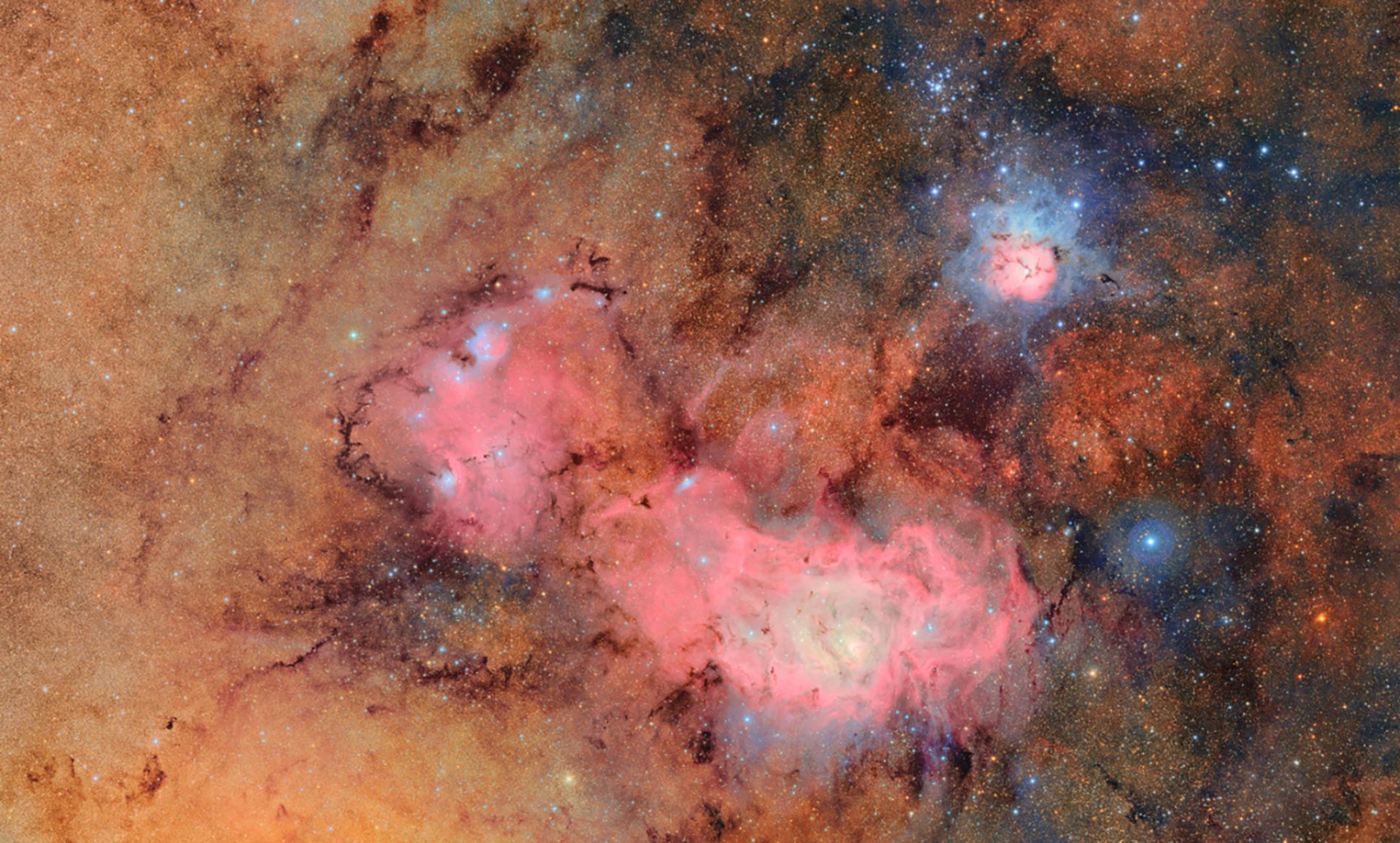 Fotografía cedida por el Observatorio Vera C. Rubin que muestra una imagen captada en su telescopio, de Nebulosas Trífidas y Laguna en el espacio. EFE/ Observatorio Vera C. Rubin