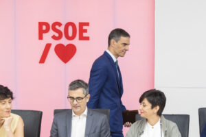 Imagen del presidente del Gobierno y líder del PSOE, Pedro Sánchez, durante la rueda de prensa ofrecida el pasado jueves en la sede del partido. EFE/Daniel González