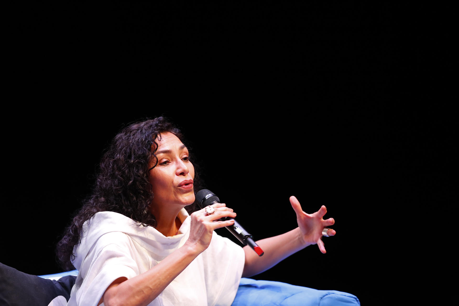 La actriz mexicana Dolores Heredia habla este domingo, en el marco del 40 Festival Internacional de Cine en Guadalajara (FICG) en Jalisco (México). EFE/ Francisco Guasco