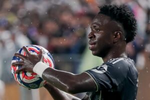 Vinicius Junior recuperó este jueves en Filadelfia la condición de líder del Real Madrid. EFE/EPA/WILL OLIVER