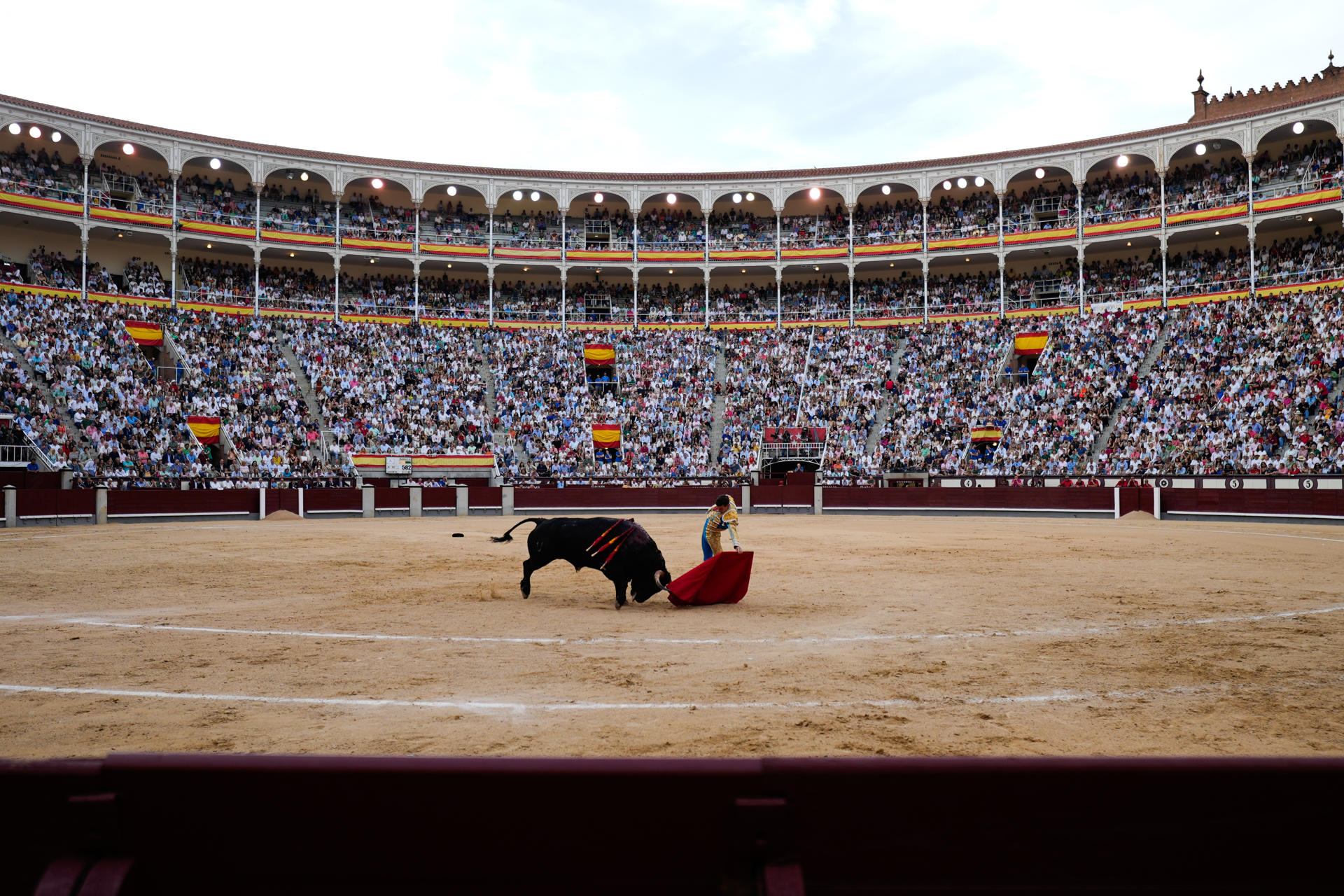 El torero Fernando Adrián da un pase a su toro, durante la corrida de toros con reses de El Parralejo en la que encabeza el cartel junto a Miguel Ángel Perera y Tomás Rufo. EFE/ Borja Sanchez-Trillo