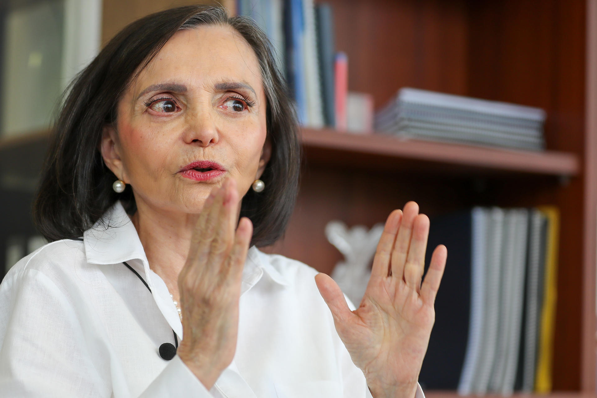 La presidenta de la Asociación de Clínicas y Hospitales Privados de Ecuador (ACHPE), Ana Delgado, habla en una entrevista con EFE el 16 de mayo de 2025, en Quito (Ecuador). EFE/ José Jácome