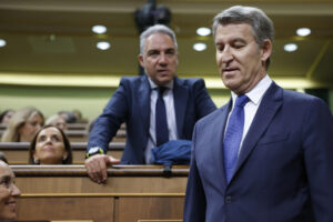 El líder del PP, Alberto Núñez Feijóo durante la sesión de control al Ejecutivo que se celebra este miércoles en el Congreso. EFE/Mariscal