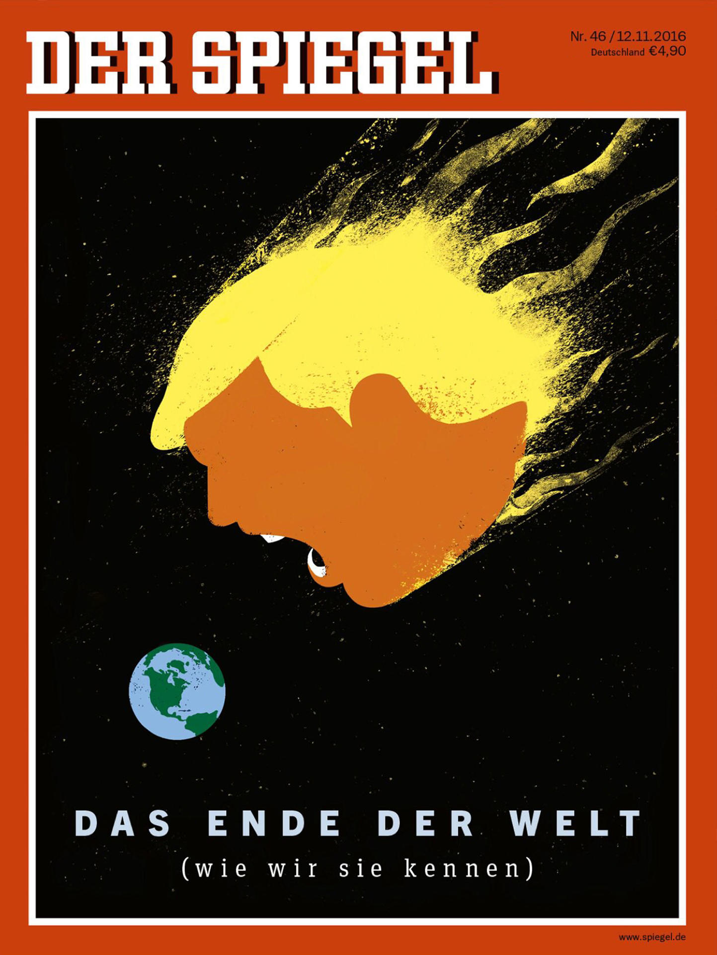 Fotografía cedida por el ilustrador y director de arte cubanoestadounidense, Edel Rodríguez, de la portada que realizó a la revista Der Spiegel para noviembre 2016. EFE/ Edel Rodríguez