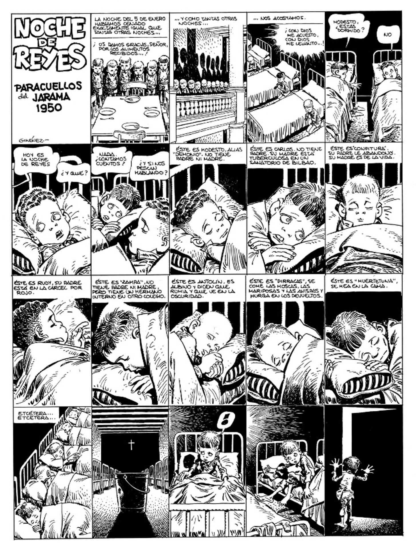 Pagina de la edición conmemorativa del 50 aniversario de su obra, un álbum XL donde recopila las historietas de los niños internos en los hogares del Auxilio Social, los olvidados de la guerra civil. EFE/ Editorial Penguin Random House SOLO USO EDITORIAL/SOLO DISPONIBLE PARA ILUSTRAR LA NOTICIA QUE ACOMPAÑA (CRÉDITO OBLIGATORIO)