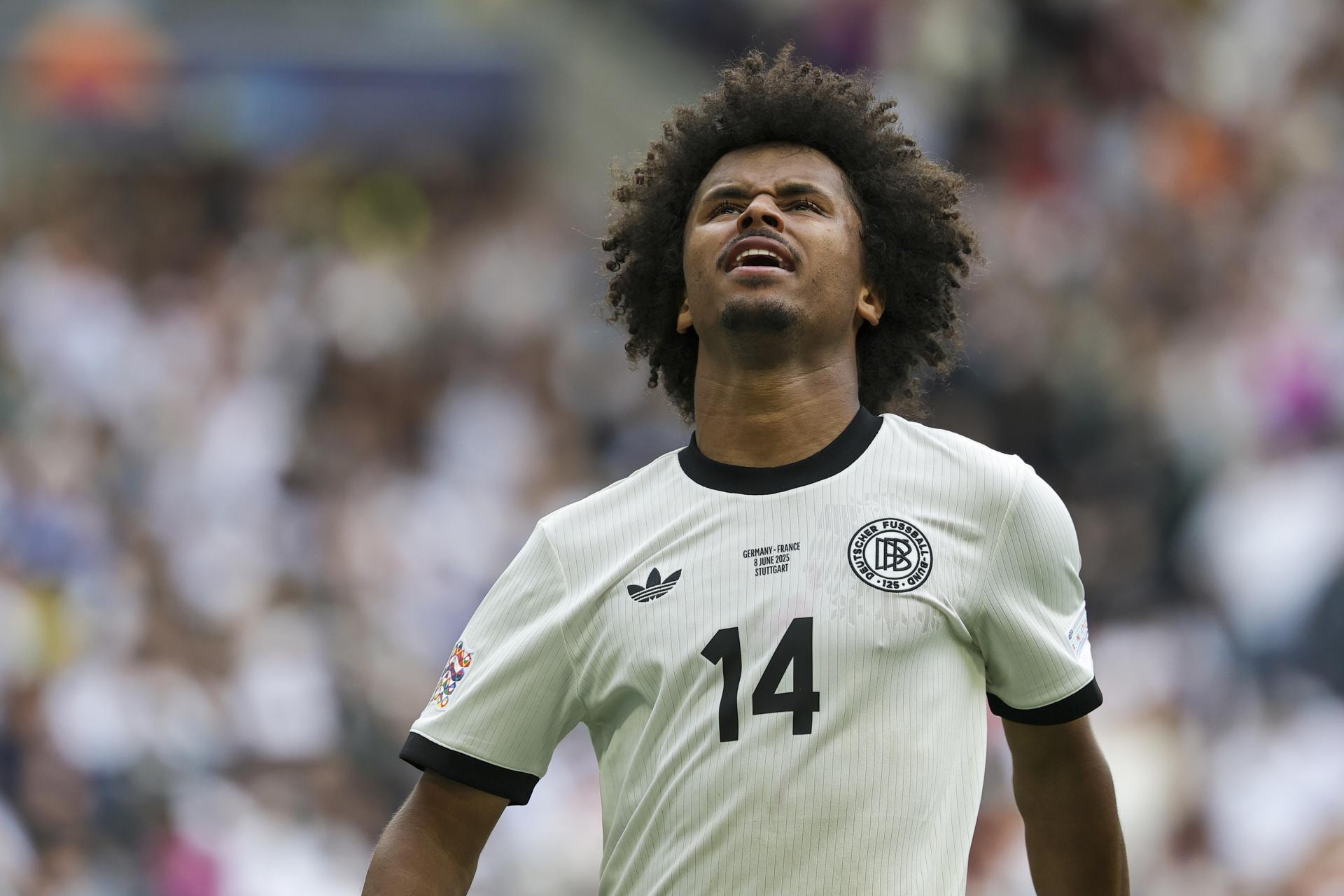 El jugador alemán Karim Adeyemi durante la pelea por el tercer puesto de la UEFA Nations League que han jugado Alemania y Francia en Stuttgart, Alemania. EFE/EPA/CHRISTOPHER NEUNDORF
