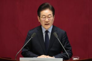 Fotografía de archivo del presiente de Corea de Sur, Lee Jae-myung, durante una alocución, en Séul (Corea del Sur) EFE/YONHAP