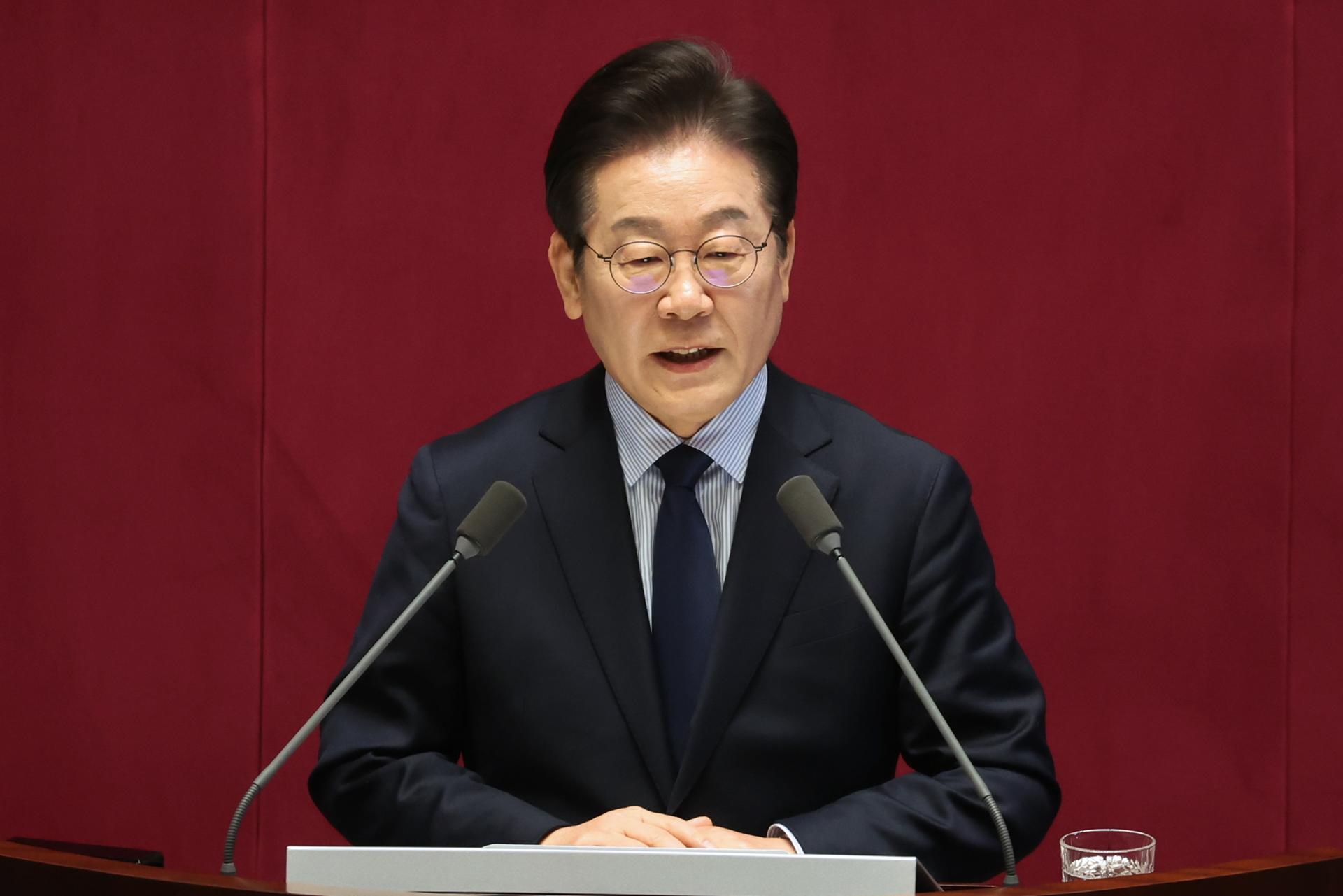 Fotografía de archivo del presiente de Corea de Sur, Lee Jae-myung, durante una alocución, en Séul (Corea del Sur) EFE/YONHAP