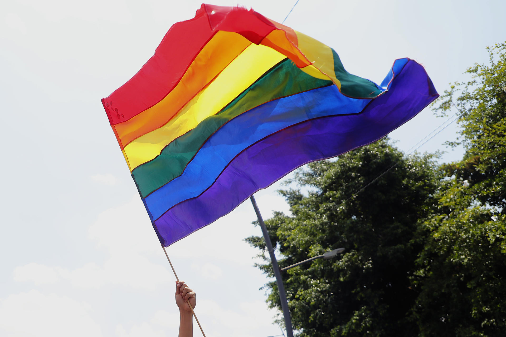 Fotografía de archivo de una persona sosteniendo una bandera durante una marcha del orgullo LGBTI+. EFE/Francisco Guasco